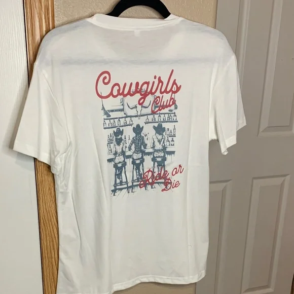 WESTERN White Cowgirls Club Graphic Print Tee Shirt Crewneck Short Sleeve - Picture 5 of 7